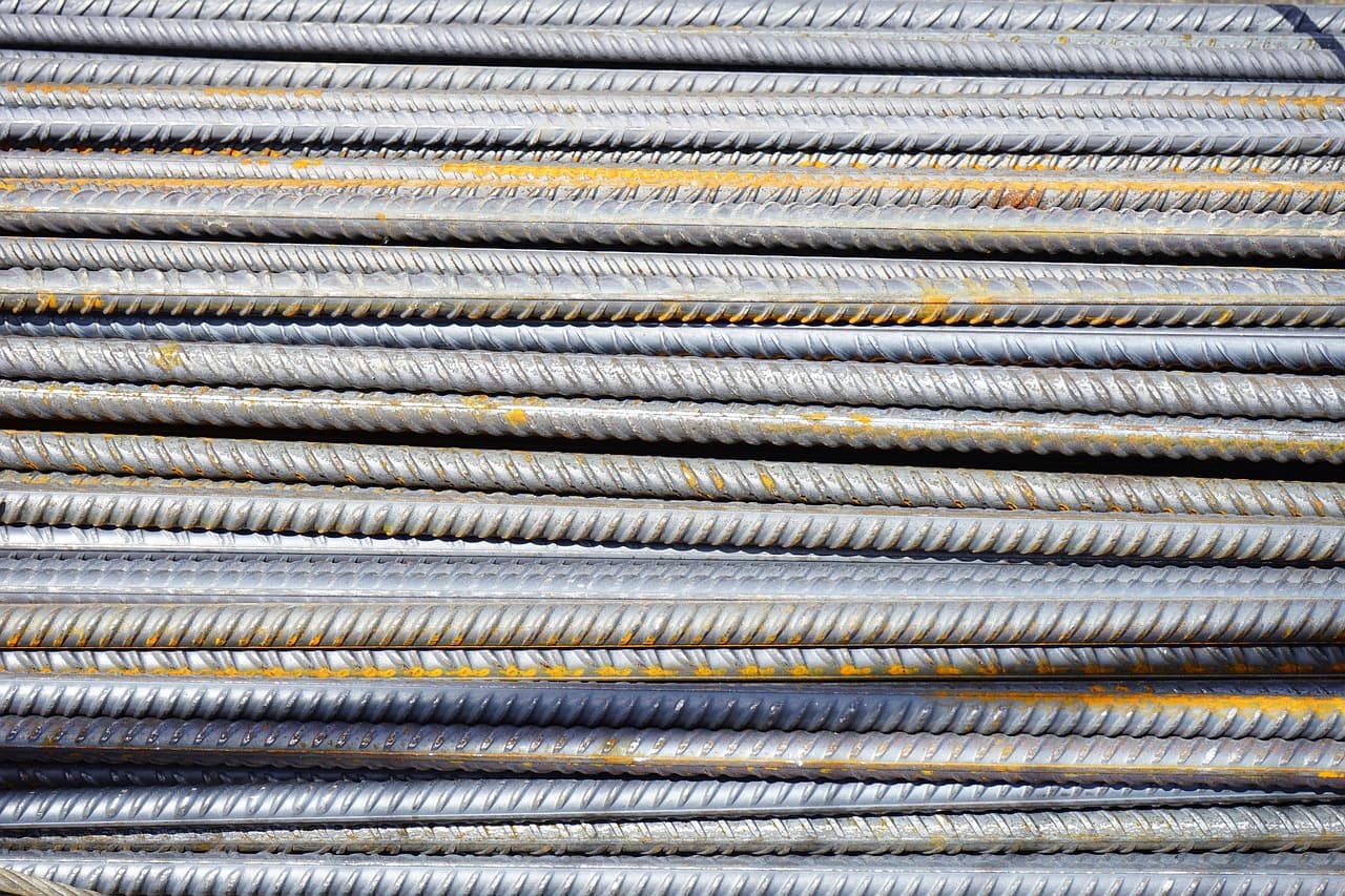 Stacked steel reinforcement rebar rods ready for use in RCC construction